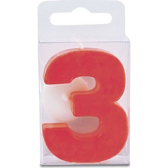 Svíčka ve tvaru číslice 3 - mini, červená - Stadter
