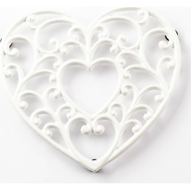 Podložka pod hrnec - smaltovaná srdce - bílé - Smalt
