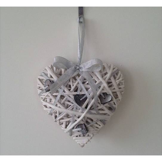 Srdce z proutí a dřeva 20 cm, bílé - Art