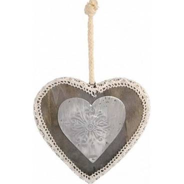 Dřevěné srdce s plechovým středem 25 x 15,5 cm - Art-Pol