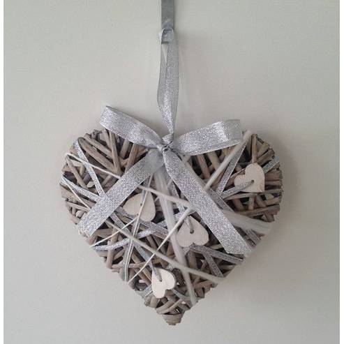 Srdce šedé z proutí a dřeva 15 cm - Art