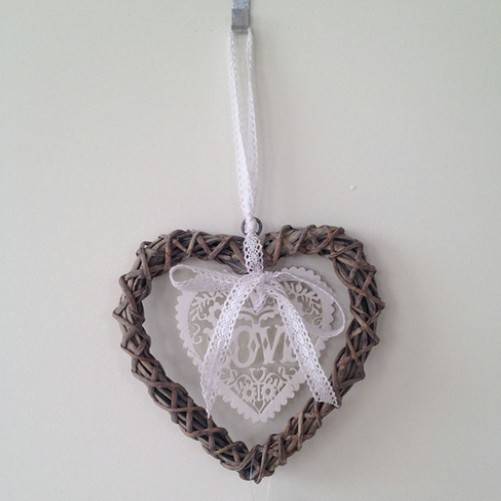 Proutěné srdce s krajkou 15 cm, šedé - Art