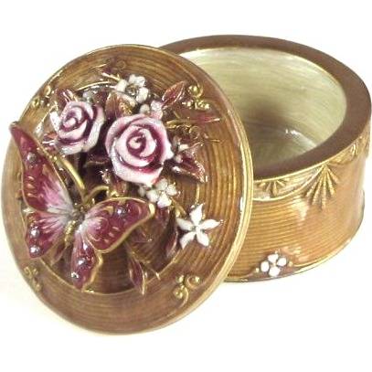 Krabička na šperky s motýlem kulatá - IntArt