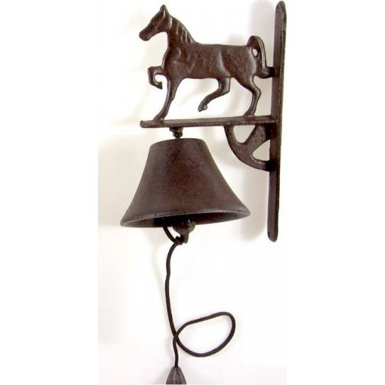 Hnědy litinový zvon s motivem koně, 23 cm - IntArt