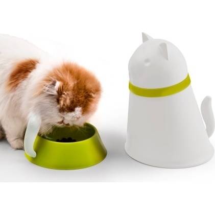 Miska pro kočku se zásobníkem krmiva Kitt, bílá - QUALY