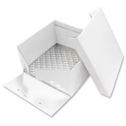 Podložka dortová stříbrná čtverec 33cm x 33cm + dortová krabice s víkem - PME