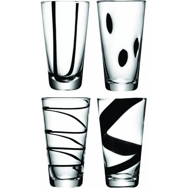 LSA JAZZ sklenice na long drink, 370 ml, 4 ks, čirá/černá, Handmade G088-13-987 LSA International