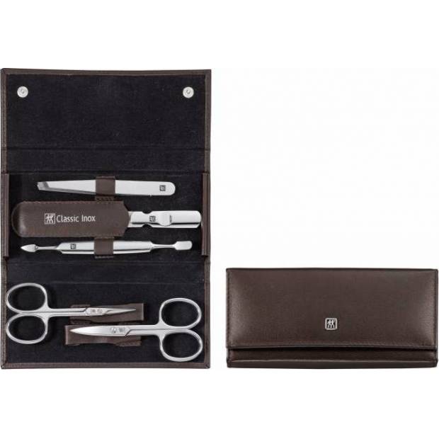 Zwilling BT Classic INOX manikúra 5 ks kůže hnědá (2ks nůžky) 97436-006 ZWILLING BEAUTY