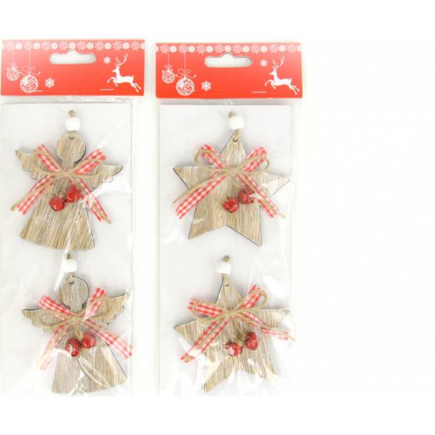 Andělíček nebo hvězdička , vánoční dřevěná dekorace, 2 kusy v sáčku, cena za 1 sáček AC7127 Art