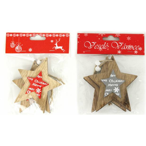 Hvězdička , vánoční dřevěná dekorace na pověšení, 2 kusy v sáčku, cena za 1 sáček AC7129 Art