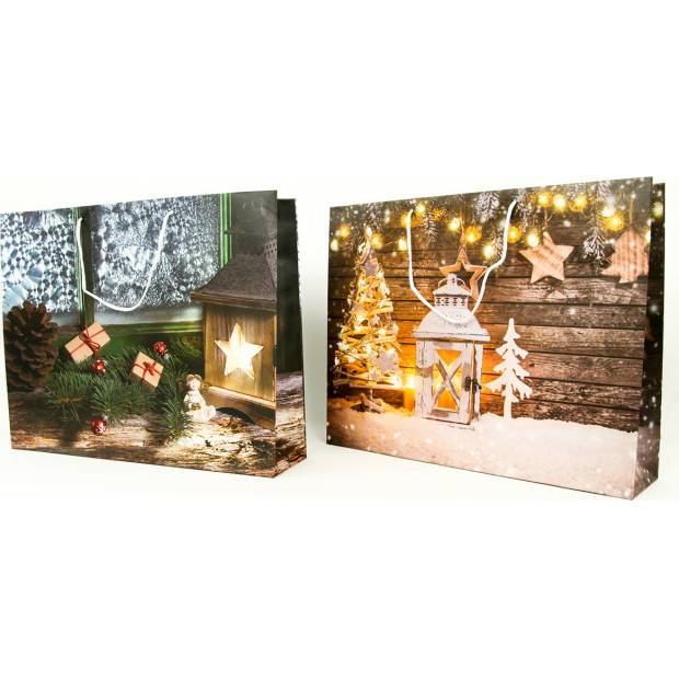 Taška dárková papírová  XLL ležatá, vánoční motivy, mix dvou dekorů AUT138-XLL Art