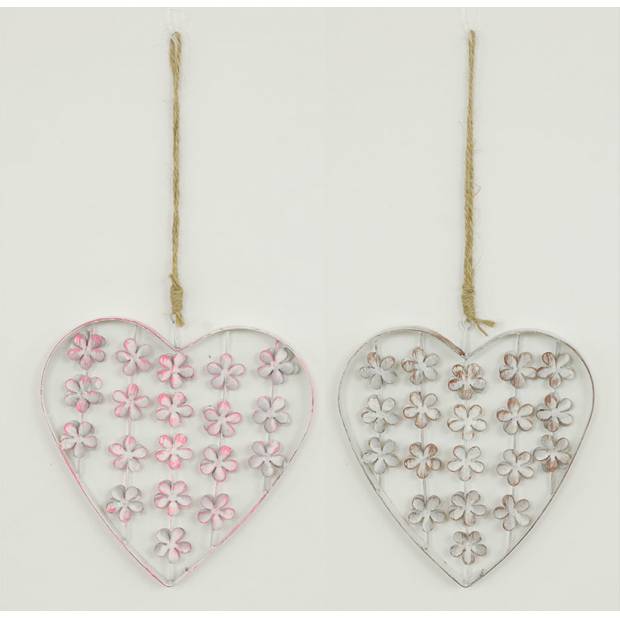 Srdce kovové závěs, barva bílá, růžová retro KLA111 Art