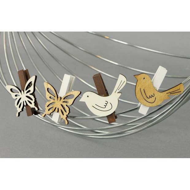 Motýly nebo ptáčci v sáčku 6 kusů, dřevěná dekorace na kolíčku, cena za 1  sáček VEL810306 Art
