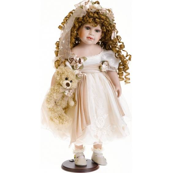 Porcelánová panenka - s hnědými loknami, 55 cm - IntArt