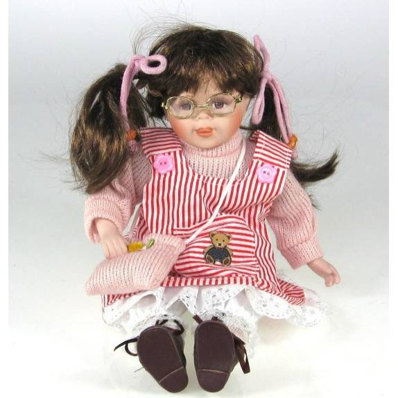 Sedící porcelánová panenka v červeném 30cm - IntArt