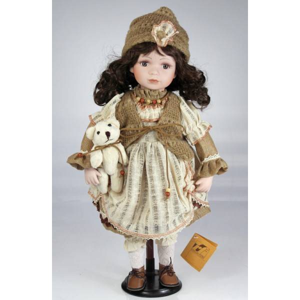 Porcelánová panenka - světle hnědé šaty, 45 cm - IntArt