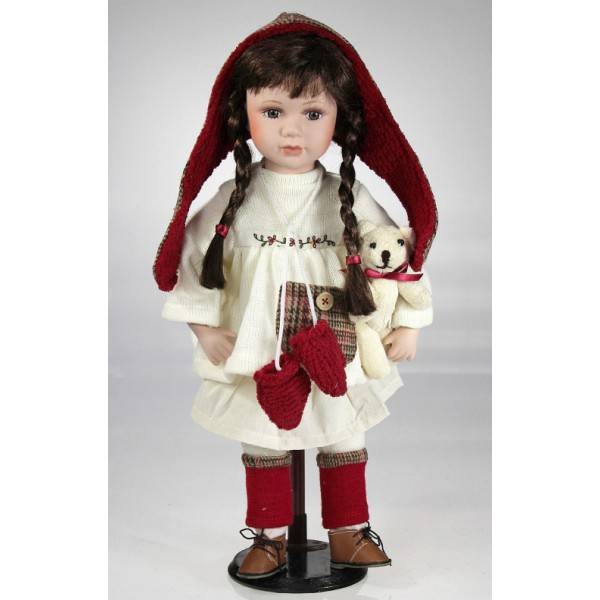 Porcelánová panenka - v červené čepici, 45 cm - IntArt