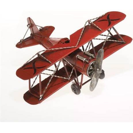 Plechový model letadla dvouplošník červený 22cm - IntArt