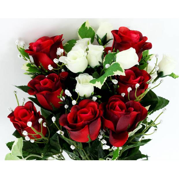 Růže, puget, barva červená a bílá. Květina umělá. KU4141 Art