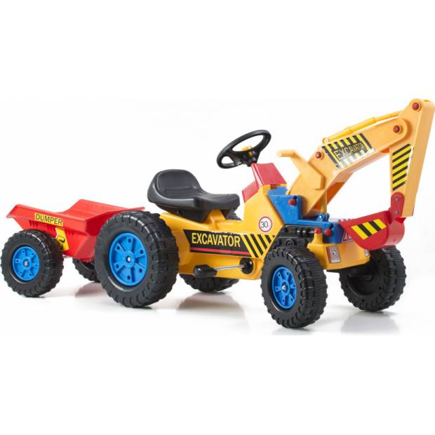 Hračka Šlapací traktor Classic s bagrem a vlečkou žluto/modrý 690816 G21