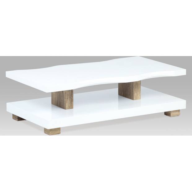 Konferenční stolek, vysoký lesk bílý / dub 