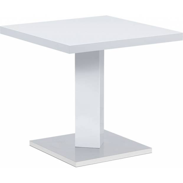 Jídelní stůl 80x80, bílá MDF vysoký lesk, podstavec chrom AT-4001 WT Art