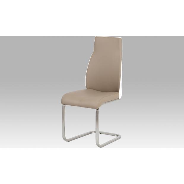Jídelní židle koženka cappuccino + bílá / broušený nerez HC-911 CAP Art