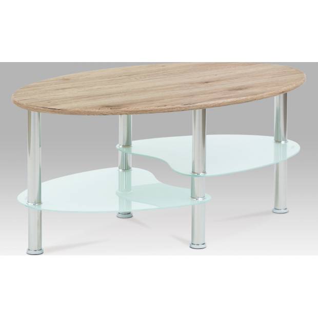 Konferenční stolek 90x55x42 cm, san remo / bílé sklo / leštěný nerez CT-1180 SRE Art
