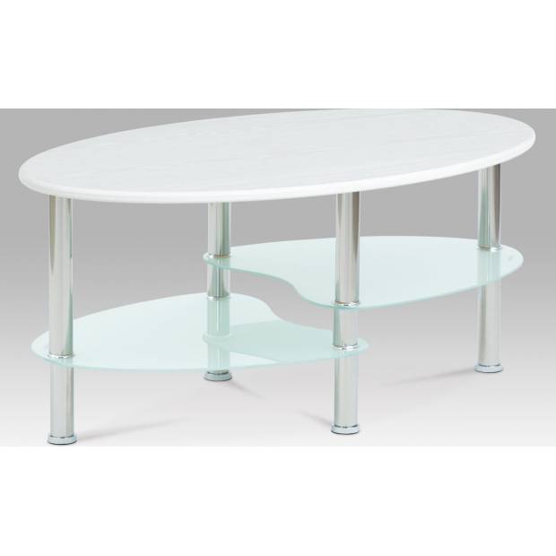 Konferenční stolek 90x55x42 cm, 3D folie/mléčné sklo/leštěný nerez CT-1180 WT Art