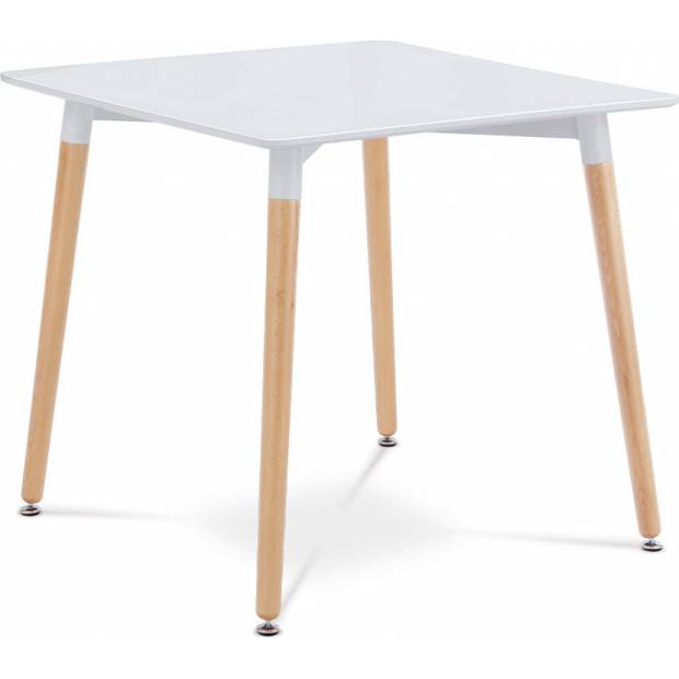 Jídelní stůl 80x80x76 cm, MDF / kovová kostrukce - bílý matný lak, dřevěné nohy masiv buk, přírodní odstín DT-706 WT1 Art