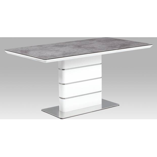 Jídelní stůl 160x90, šedé sklo, bílý vysoký lesk MDF, broušený nerez HT-450 GREY Art