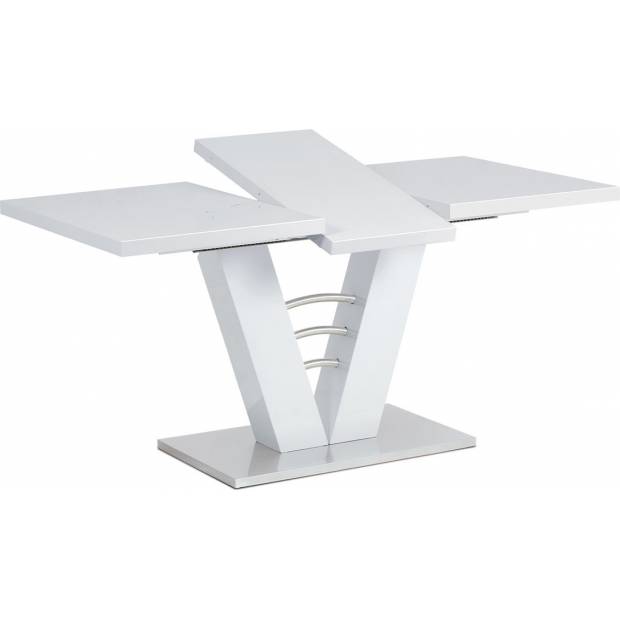 Rozkládací jídelní stůl 120+40x80 cm, bílý lesk / broušený nerez HT-510 WT Art
