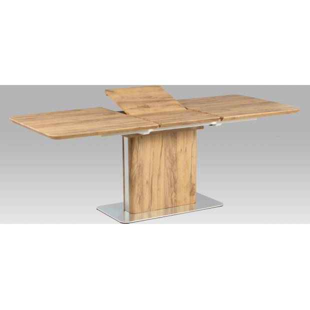 Rozkládací jídelní stůl 160+50x90 cm, 3D dekor dub / broušený nerez HT-670 OAK Art