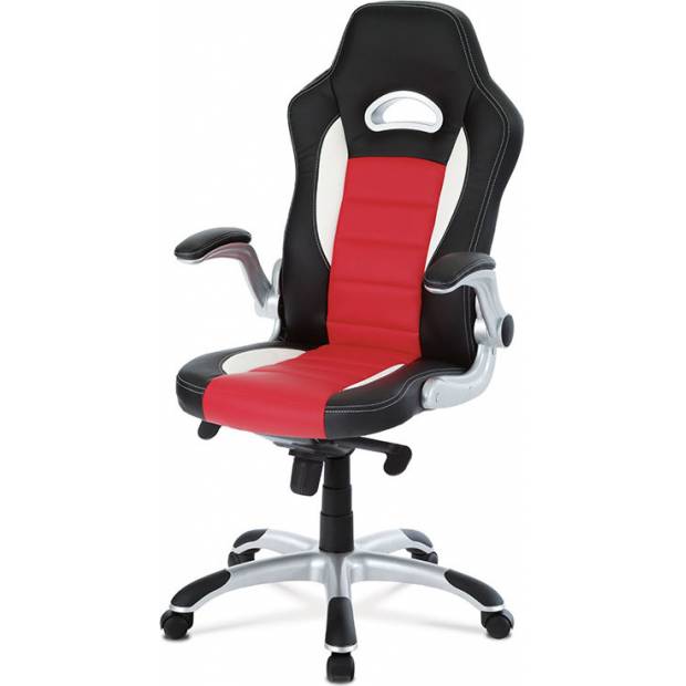 Kancelářská židle, černo-červená koženka, synchronní mech. / plast kříž KA-E240B RED Art