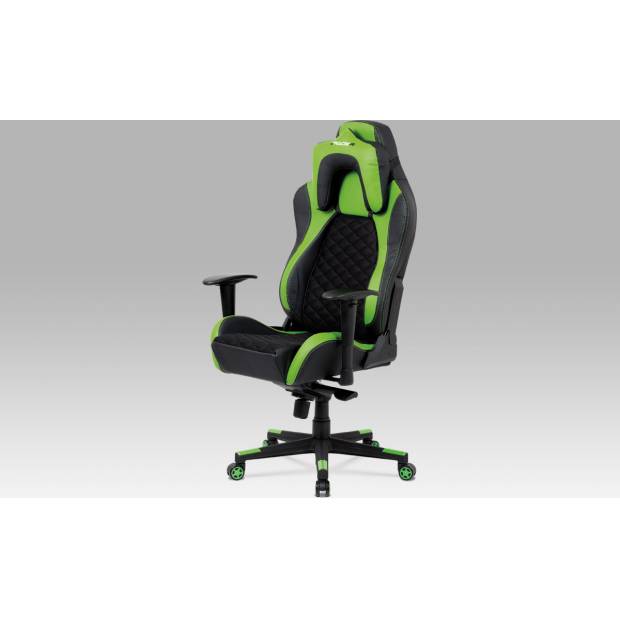 Kancelářská židle, synchronní mech., černá MESH + koženka zelená / černá, plast. kříž KA-F04 GRN Art