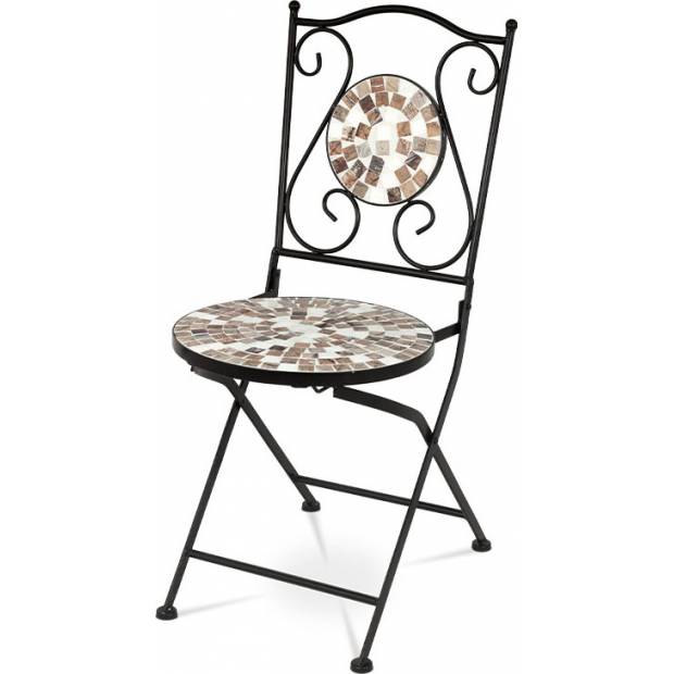 Zahradní židle, keramická mozaika, kov, černý lak (designově ke stolu JF2206) JF2207 Art
