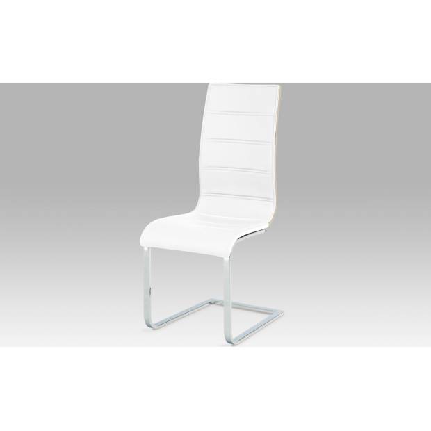 Jídelní židle, bílá ekokůže / dub sonoma / chrom WE-5022 WT Art