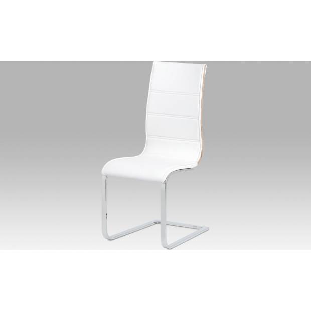 Jídelní židle, bílá koženka, překližka San Remo, chrom WE-5028 WT Art