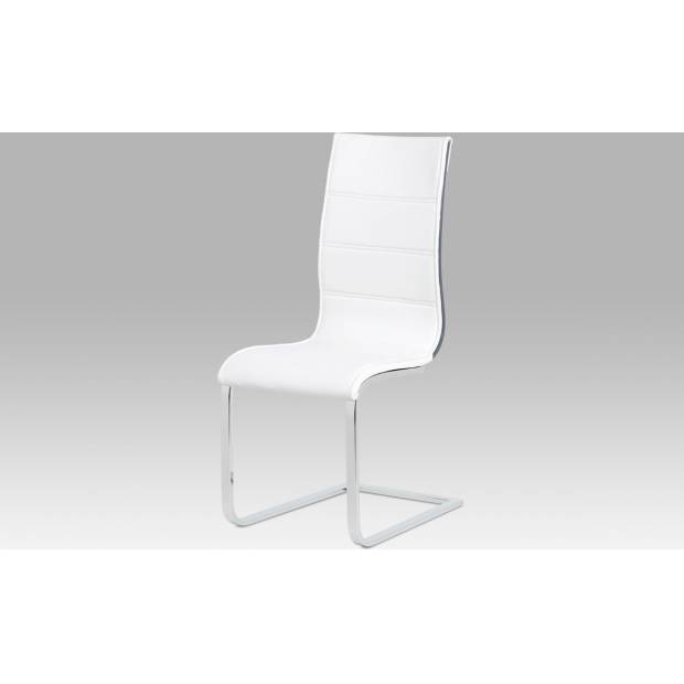 Jídelní židle, bílá koženka, šedý lesk, chrom WE-5029 WT Art