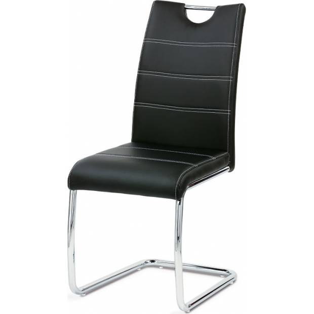 Jídelní židle, chrom / ekokůže černá s bílým prošitím WE-5076 BK Art