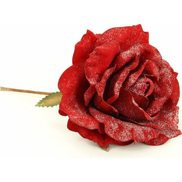 Květina umělá vazbová. Růže, barva červená zasněžená VK-1221 Art