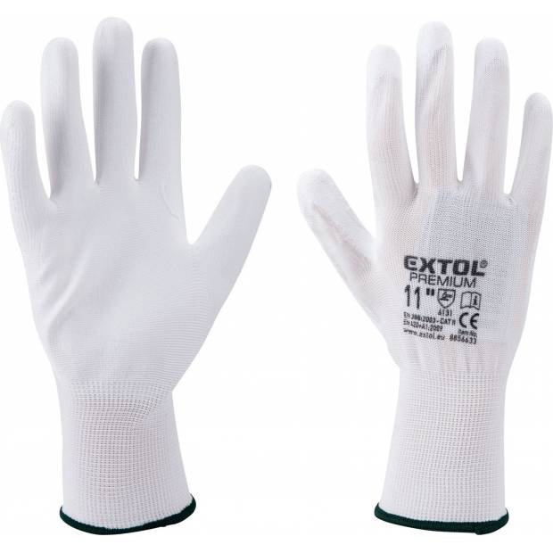 rukavice z polyesteru polomáčené v PU, bílé, velikost 8