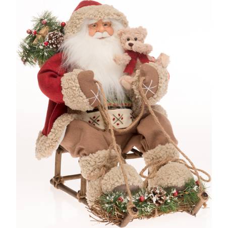 Santa Claus na saních s medvídkem 45x30x48cm svítíci - IntArt