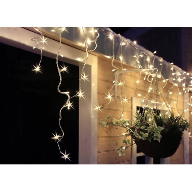 LED vánoční závěs, rampouchy, 120 LED, 3m x 0,7m, přívod 6m, venkovní, teplé bílé světlo, paměť, časovač 1V40-WW Solight