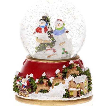 Vánoční sněžítko sněhuláci  9x12cm hrající a svítící - IntArt