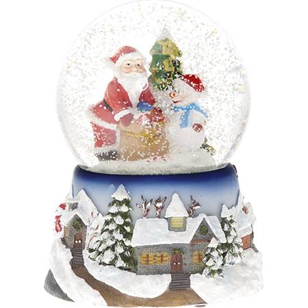 Vánoční sněžítko Santa u stromečku  11x15cm hrající a svítící - IntArt