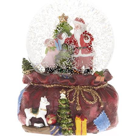 Vánoční sněžítko Santa s holčičkou  12x10cm hrající a svítící - IntArt