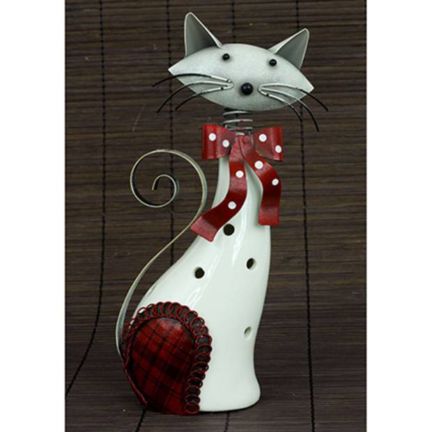 Kočka, porcelánová dekorace s kovovem, barva bílo-červená AND175 Art