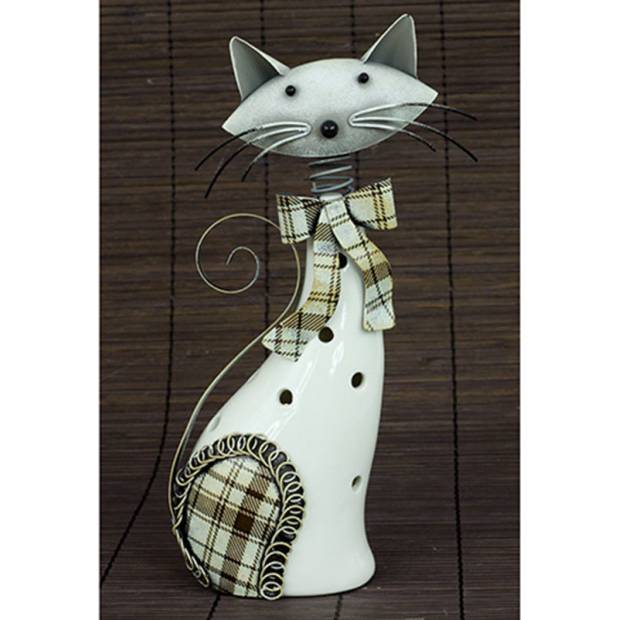 Kočka, porcelánová dekorace s kovovem, barva bílo-hnědá AND177 Art
