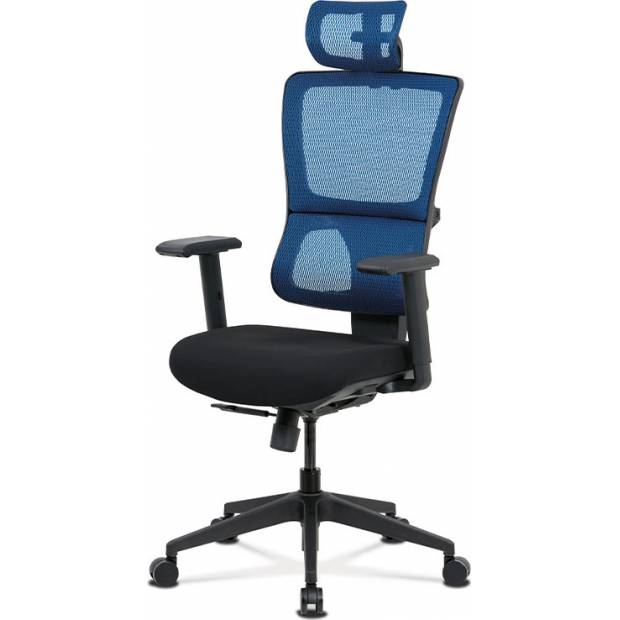 Kancelářská židle, černá látka+modrá síťovina, synchronní mech., plastový kříž KA-M04 BLUE Art